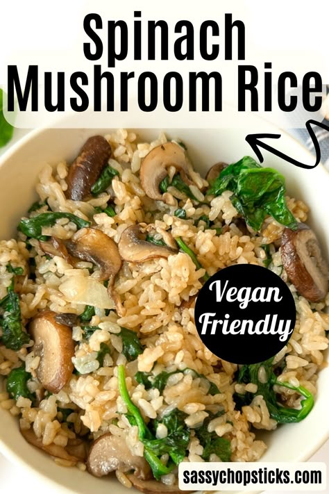 This spinach mushroom rice recipe is easy to prepare, bursting with flavors, and offers a nutritious twist to regular rice dishes. Mushroom And Spinach Rice, Vegetarian Dishes With Rice, Vegan Rice Side Dishes, Spinach Mushroom Rice Recipes, Easy Vegan Mushroom Recipes, Spinach Rice Recipe Easy, Rice With Spinach Recipe, Plant Based Rice Recipes, Vegan Recipes With Spinach