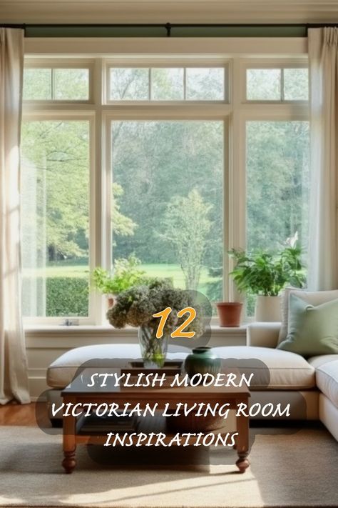 Step into a world where classic Victorian charm meets modern styling. In this serene living room, I love how natural light floods through oversized windows, creating an inviting atmosphere. The tasteful blend of potted plants and cozy furniture offers a perfect balance of tranquility and style. Let this space inspire your next home decor transformation!