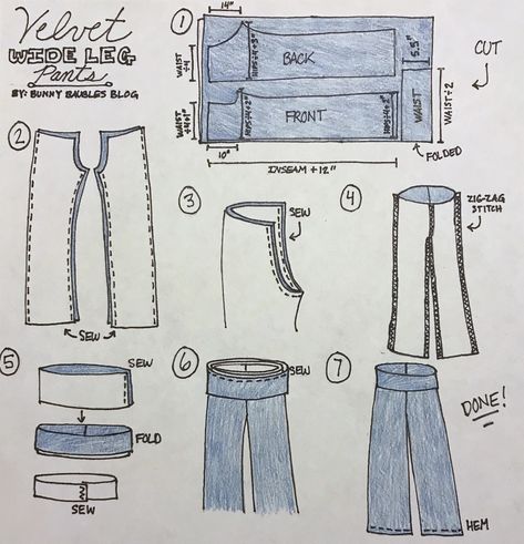 Pants Pattern Free, Wide Leg Pants Pattern, Velvet Wide Leg Pants, Unique Sewing Patterns, Pants Tutorial, Diy Pants, Sewing Pants, Pants Sewing, Sew Ins