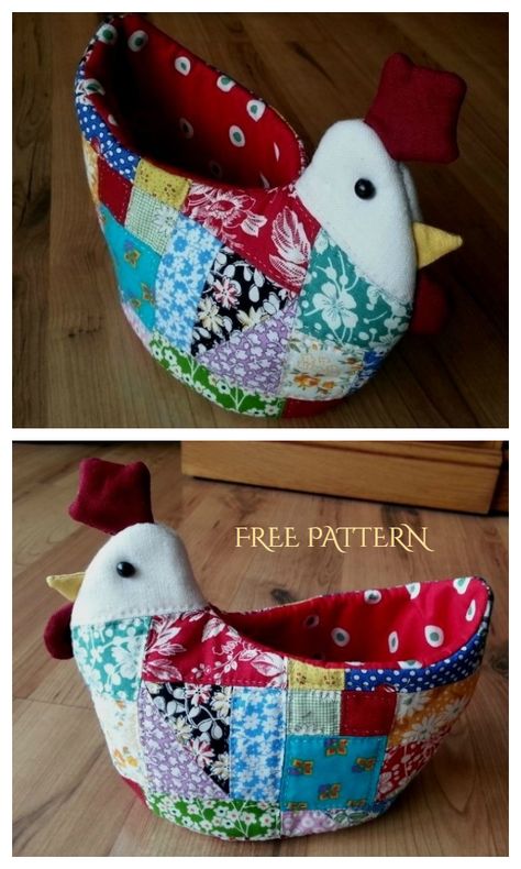 Chicken Egg Holder, Basket Sewing Pattern, Easter Fabric Crafts, Easter Sewing, Fabric Easter Basket, Chicken Quilt, Spring Sewing, Chicken Crafts, Easter Chicken