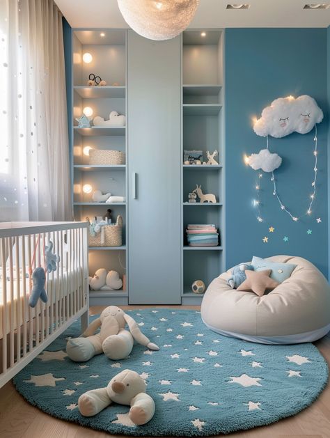 Best Blues For Nursery, Babyboy Decoration Room, Baby Boys Bedroom Ideas, Baby Boy Rooms Nursery, Boy Nursery Room, Boy Nursery Ideas Blue, Boy Baby Room Ideas, Room For Baby Boy