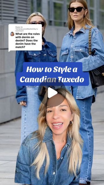 Natalia Denise on Instagram: "A Canadian Tuxedo is all about the styling #outfitinspo #stylingideas #stylingtips #fashionstyle #canadiantuxedo #denimondenim #casualoutfits #fallfashion" Canadian Tuxedo Women Double Denim, Denim On Denim Outfits For Women, Canadian Tuxedo Women, Canadian Tuxedo, Double Denim, August 8, Number Two, Jean Outfits, Instagram A