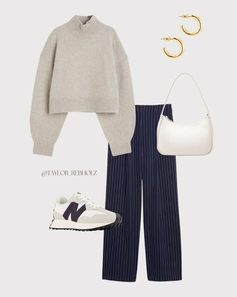 Tan Pinstripe Pants Outfit, Navy Blue Pinstripe Pants Outfit, Navy Pinstripe Trousers Outfit, Sweater Trousers Outfit, Blue Striped Trousers Outfit, Navy Striped Pants Outfit, Pinstriped Trousers Outfit, Pinstripe Pants Outfit Work, Fall White Pants Outfit