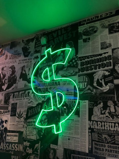 Green Dollar, Led Wall Decor, Neon Decor, Wolf Of Wall Street, Dollar Sign, Game Rooms, Light Sign, Led Neon Lighting, Neon Light Signs