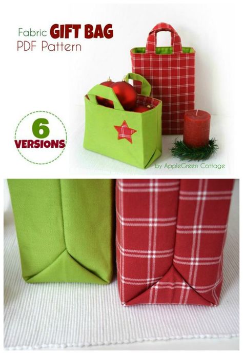 Sewing pattern for fabric gift bags. There are six different gift bags to sew all in this same pattern. Tote bags to sew. Tote bag sewing pattern. Gift bags sewing pattern. Easy fabric gift bags to sew. #SewABag #SewAGiftBag #BagSewingPattern #GiftBagSewingPattern #SewModernBags Fabric Bag Tutorial, Christmas Gift Bags To Sew, Sewing Pattern Gift, Sew Tote Bag, Homemade Gift Bags, Bags Sewing Pattern, Tote Bag Sewing Pattern, Chirstmas Gifts, How To Make A Gift Bag