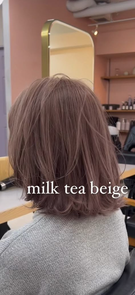 Milk Tea Hair Color Curly, Trending Korean Hair Color, Milktea Brown Hair Color Short Hair, Japanese Hair Color 2023, Milk Tea Beige Hair Balayage, Dark Milk Tea Hair Color Asian, Short Milk Tea Brown Hair, Milk Tea Powder Hair, Milktea Hair Color For Short Hair