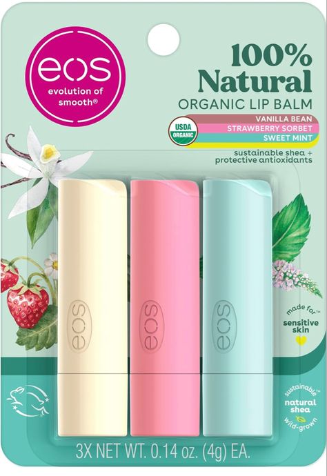 Eos Products, Hair Eraser, Lip Balm Stick, Strawberry Sorbet, Eos Lip Balm, Organic Lip Balm, Smooth Lips, Dry Lips, Variety Pack