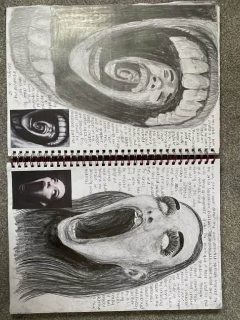 Identity Art Gcse Cover Page, Gcse Art Front Cover Ideas, Gcse Art Inspiration Page, A Level Art Distortion, Distortion Gcse Sketchbook, Gcse Art Front Page, Hsc Major Work Art, Art Gcse Distortion, Art Book Inspiration