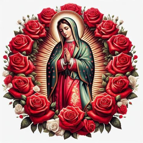 Mexican Catholic Art, Rose Cartoon, Tatoo 3d, Mother Mary Pictures, Curtain Art, Lady Guadalupe, Shower Curtain Art, Virgin Mary Art, Mexican Culture Art