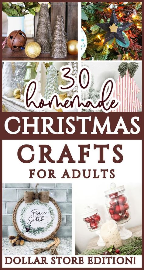 30 easy, cheap Christmas DIY Dollar Tree Craft Ideas! These classy DIY Christmas decor projects are great for any Christmas aesthetic-modern farmhouse, rustic, cottagecore! You can use these elegant Christmas craft DIYs to make for homemade Christmas gifts, to sell at a craft show, or for your home! These easy Dollar Tree Christmas crafts are for adults, teens, and kids can even help  - All made with dollar store supplies! Homemade Christmas crafts for adults to enhance your Christmas decor! Super Saturday Christmas Crafts, Cheap Crafts That Look Expensive, Christmas Art Projects For Adults, Xmas Crafts For Gifts, Craft Ideas For Craft Shows, 2024 Diy Christmas Crafts, Christmas Crafts For Craft Shows, Cheap Homemade Christmas Decorations, Diy Xmas Crafts To Sell