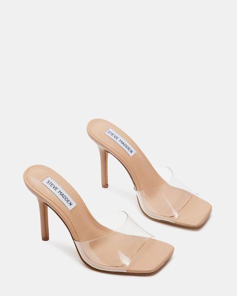 Clear Mules Heels, Clear Sandals Heels, Clear Wedge Heels, Clear Heels Outfit, One Inch Heels, Heels Wide Width, Woman Heels, Simple Heels, Nike Shoes Blue