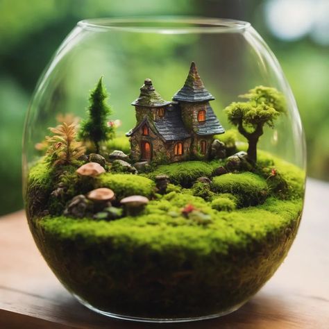 #terrariumdesign #terrarium #terrarium_art Polymer Clay Terrarium, Fantasy Terrarium, Terrarium Design, Fairy Terrarium, Sea Glass Art Diy, Aquascape Design, Miniature Terrarium, Beautiful Terrariums, Moss Decor