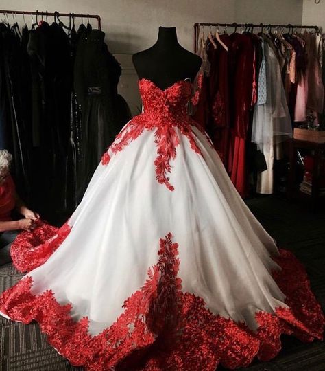 White Wedding Dress With Red Accents, Wedding Dress With Red Accents, Red And White Wedding Dress, Maroon Wedding Dress, Crimson Wedding, Celtic Wedding Dress, Christmas Gown, Silver Wedding Dress, Red And White Wedding