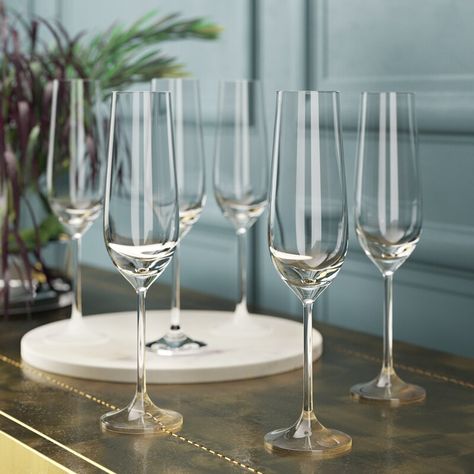 Greyleigh™ Nome 7 oz. Crystal Flute & Reviews | Wayfair.ca Big Wine Glass, Schott Zwiesel, Wine Bottle Rack, Drinkware Sets, White Wine Glasses, Flute Glass, Wine Glass Set, Bottle Rack, Glassware Set