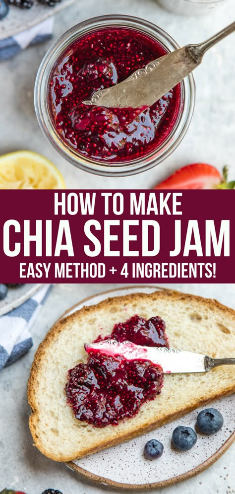 Strawberry Chia Jam, Snack Sani, Chia Seed Jam, Chia Recipe, Chia Jam, Chia Seed Recipes, Low Carb Snack, On Toast, Jam Recipes