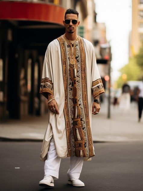 Desert Outfit Men, Bohemian Outfit Men, Moroccan Outfit, Desert Outfit, Agbada Design, Men Kaftan, Fashion Models Men, Moroccan Clothing, Hippie Lifestyle