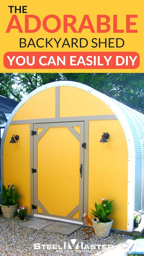 Small Backyard Shed, Yellow Shed, Diy Shed Ideas, Shed Ideas Backyard, Storage Backyard, Woodworking Shed, Backyard Shed Ideas, Affordable Landscaping Ideas, Sheds Ideas Backyard