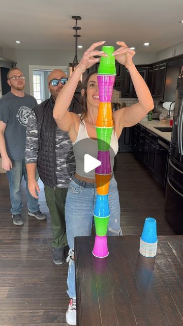 Evan Era on Instagram: "Cup Stack Jenga 😮" Fun Family Party Games Indoor, Home Games For Family, Cup Games For Family, Large Group Minute To Win It Games, Catch The Cup Game, Group Kids Activities, Diy Family Games Indoor, Jenga Game Ideas For Kids, Fun Games For Family Gatherings