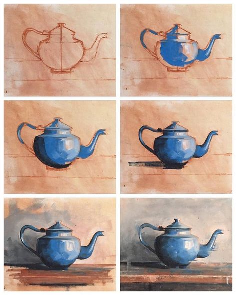 Watercolor Teapot, Teapot Painting, Materi Bahasa Jepang, Blue Teapot, Object Drawing, Oil Pastel Art, Watercolor Paintings Easy, 수채화 그림, Watercolor Art Lessons