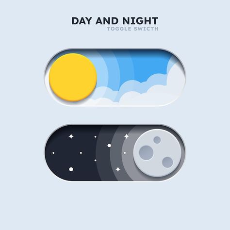 3d toggle button day and night neumorphi... | Premium Vector #Freepik #vector #dark-mode #flat-ui #interface-design #toggle-switch Website Buttons Design, Day And Night Graphic Design, Switch Button Design, Day And Night Logo, App Button Design, Button Designs Ideas, Button Graphic Design, Button Design Ui, Web Button Design