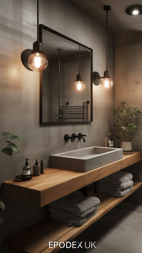 microcement floor, microcement walls, bathroom with microcement walls and floor Industrial Bathroom Design, New House Living Room, Gray Walls, Industrial Bathroom, Bathroom Design Decor, Chic Bathrooms, Bathroom Inspiration Decor, Bathroom Style, House Bathroom