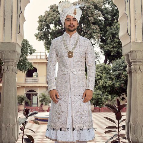 Outfits For Groom, White Sherwani, Wedding Clothes For Men, Sherwani For Groom, Indian Groom Dress, Indian Wedding Clothes For Men, Wedding Dresses Men, Groom Sherwani, Indian Wedding Clothes