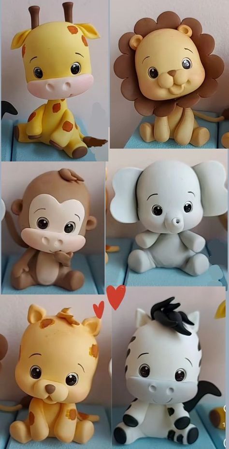 Kue Fondant, Jungle Theme Cakes, Idee Babyshower, Safari Cakes, Clay Crafts For Kids, Cake Topper Tutorial, Fondant Animals, Fondant Cake Toppers, Necklace For Girls