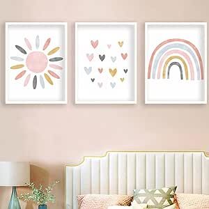 BIKCZEWIN 3PCS Boho Rainbow Decor for Girls Bedroom, Unframed Canvas Pretty Pastel Colors Wall Art Prints for Classroom School Nursery Decorations (8" x 10") Pastel Rainbow Bedroom Decor, Pastel Boho Bedroom, Rainbow Bedroom Ideas Kids, Toddler Wall Decor, Rainbow Themed Bedroom, Rainbow Themed Nursery, Pastel Colors Wall, Pretty Pastel Colors, Boho Rainbow Decor