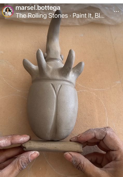 Clay Bug Sculpture, Big Clay Projects, Sculpture For Beginners, Ceramic Gargoyle, Bug Pottery, Ceramic Beetle, Clay Beetle, Clay Sculpture Ideas For Beginners, Ceramic Bug