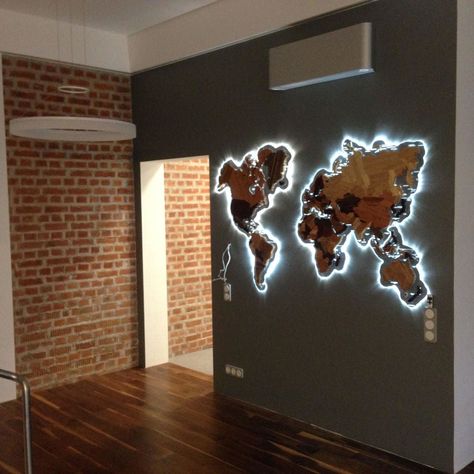 Wooden World Map, World Map Wall Decor, Wood World Map, World Map Decor, Map Murals, Led Light Design, Wooden Map, World Map Art, Map Wall Decor