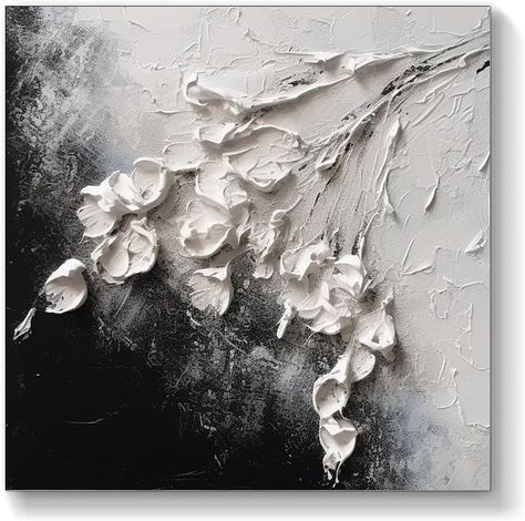 Amazon.com: ‎UYLHJKLZ 3D Flower Oil Painting On Canvas Original White And Black Flower Handmade Art Palette Knife Painting Textured Acrylic Painting,Unstretched,Frameless,(81X81cm) 32X32Inches: Paintings 3d Acrylic Art Canvas Paintings, Texture White Paintings, Painting With Knife Acrylics, Acrylic Palette Knife Painting, Texture Painting Flowers, Textured Art Flowers, Texturized Painting, Black Flower Painting, Black And White Flower Painting