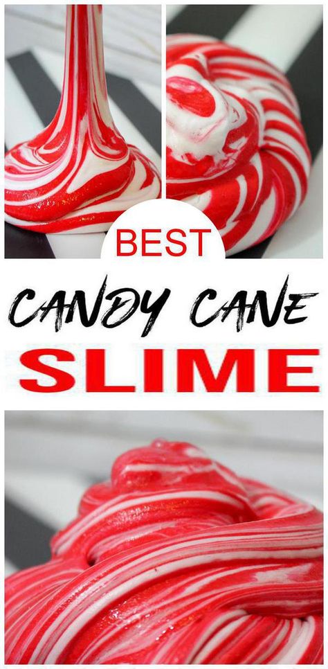 Fluffy slime recipe that is the coolest! Easy candy cane slime idea that kids, teens & tweens love. Great DIY craft projects to make when bored or fun slime project. Slime tutorial w/ step by step instructions. Great Fall crafts & Winter crafts, Christmas crafts, Thanksgiving craft projects for kids, teens & tweens. Try this fluffy slime recipe today #slime #kidsactivities Slime Ideas For Kids, Candy Cane Slime, Borax Slime Recipe, Diy Candy Cane, Winter Wonderland-party, Slime Tutorial, Fun Slime, Crafts Winter, Crafts Thanksgiving