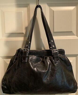 Kenneth Cole Black Leather Handbag Purse W Double Handles & Silver Hardware | eBay Black Vintage Bag, Big Purse Outfit, Vintage Black Handheld Bag, Black Purse Vintage, Grunge Purse Handbags, Vintage Black Shoulder Bag With Leather Handles, Vintage Bags And Purses, Bag Shapes, Big Purse