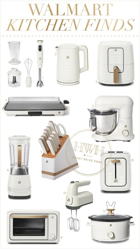 White Kitchen Supplies, Kitchen Finds On Amazon, Kitchen Ware Aesthetic, Aesthetic Kitchen Appliances, Kitchen Items Must Have, Marble Kitchen Decor, White Kitchen Utensils, Must Have Kitchen Items, Walmart Kitchen