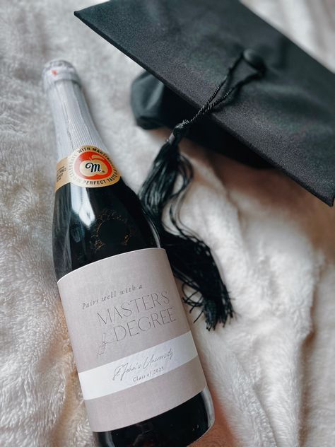 Graduation champagne with a masters degree custom label White Vision Board, Degree Picture, Masters Graduation Pictures, Prayer Vision Board, Masters Degree Graduation, Masters Graduation, Degree Gift, Vision Board Pics, Teaching Degree