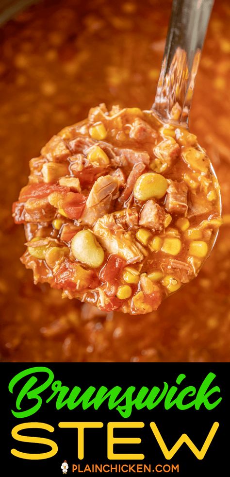 Best Brunswick Stew Recipe, Taco Soup Slow Cooker, Brunswick Stew Recipe, Stew Crockpot, Chicken Chimichangas, Slow Cooker Steak, Good Soup, Brunswick Stew, Homemade Cornbread