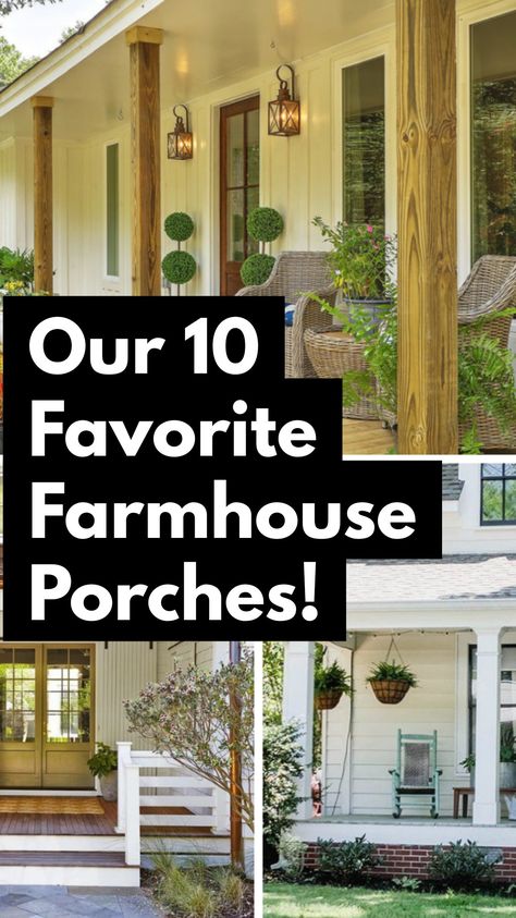 Get ready for some serious porch loving! These are so cute! 😍😍 Remodeling Front Porch, Exterior Accent Wall Front Porches, Country Farmhouse Porch Ideas, Front Porch For Ranch Style House, Old House Porch Ideas, Build Front Porch Ideas, Ranch Front Porch Ideas Curb Appeal, Houses With Front Porches Modern, Farmhouse Porches Ideas