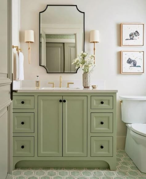 Sage Green Bathroom Vanity, Sage Green Bathroom, Dave And Jenny Marrs, Fixer To Fabulous, Green Bathroom Vanity, Green Vanity, Rooms Modern, Laundry Room Flooring, White Subway Tile Backsplash