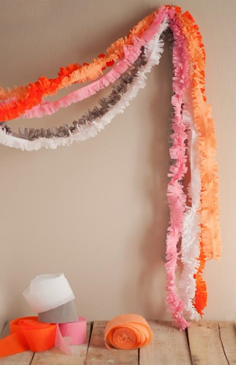 I love the many things you can do with inexpensive crepe paper! I buy mine at the dollar store and love that I have a gazillion colors to pick from. Let’s get started… DIY Crepe Paper Bouquet at Project Wedding How to Make Crepe Paper Bows by The Flair Exchange Party Ceiling Decor at Project … Layered Garland, Crepe Paper Garland, Crepe Paper Decorations, Crepe Paper Streamers, How To Make Crepe, Anniversaire Diy, Paper Streamers, Paper Bow, Paper Bouquet