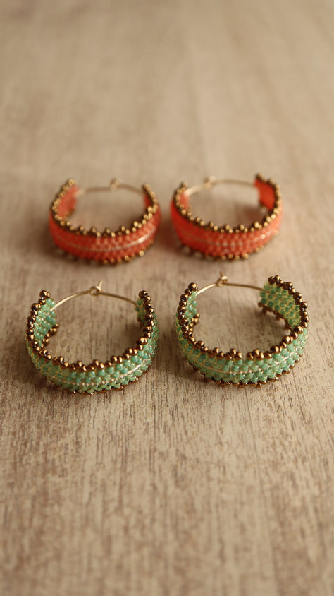 Learn how to make these cute beaded hoop earring with a step-by-step tutorial from Snails and Fairy Dust Tiny Bead Earrings Diy, Earring Diy Handmade, How To Earrings, How To Make Beaded Hoop Earrings Tutorials, Seed Pearl Earrings, Beaded Earrings Hoop, How To Make Seed Bead Earrings Tutorial, Hoops With Beads, Beading Ideas Jewelry Handmade