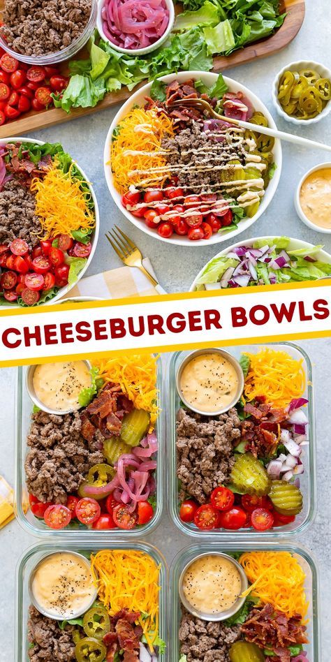 Need an easy, customizable meal idea for busy weeknights? Try these delicious Cheeseburger Bowls! Perfect for back-to-school and meal prep. 🍔🥗 #CheeseburgerBowls #MealPrep #EasyRecipes #BackToSchoolMeals #ad #BeefFarmersandRanchers #BacktoSchoolBeef @beeffordinner Easy Dinner Recipes Bowls, Healthy Meals For Leftovers, Cheeseburger Bowl Recipe, Dinner In A Bowl, Easy Meal Prep College Student, Bowl Meal Ideas, Lunch Bowl Ideas For Work, Burger Bowls With Potatoes, Tasty Meal Prep Ideas