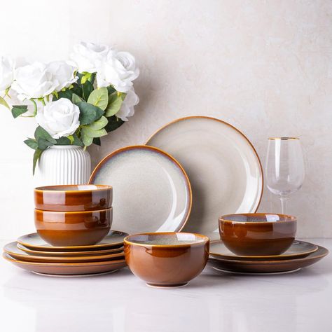 Mid Century Modern Dinnerware, Copper Dinnerware, Kitchen Plates Set, Apartment Wishlist, Dishes Sets, Independent Lifestyle, Stoneware Plates, Kitchen 2024, Round Plates