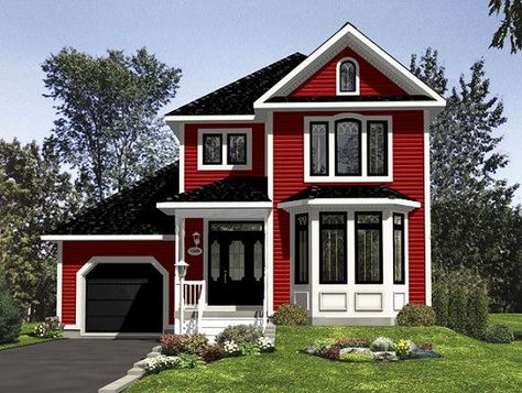 On dad's list to build for me! Red House Exterior, Victorian House Plan, Victorian House Plans, Victorian Style House, Red Houses, Sims 4 House Plans, Suburban House, Casas The Sims 4, Sims House Plans