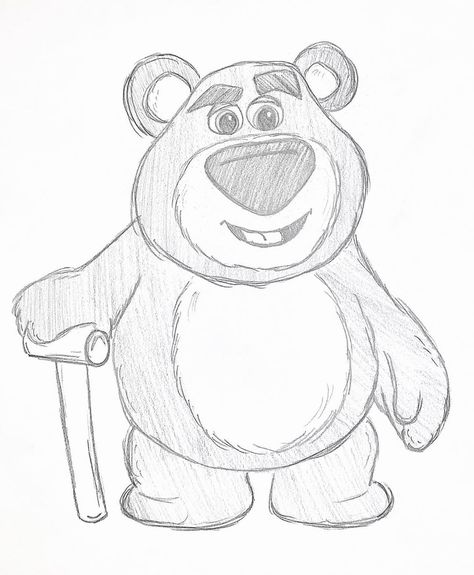 Andie’s Art Studio on Instagram: “🍓”Smells like strawberries”🍓Loved creating this sketch of Lots-O-Huggin’ Bear from Disney Pixar’s Toy Story 3🧸🧸🧸—————————————————————————…” Cute Sketches Disney, Toy Story Pencil Drawing, Disney Icons Drawing, Toy Story Sketches Drawing, Good Drawings Sketches, Pixar Drawings Easy, Toy Story Art Drawing, How To Draw Toy Story Characters, Sketch Cartoon Characters