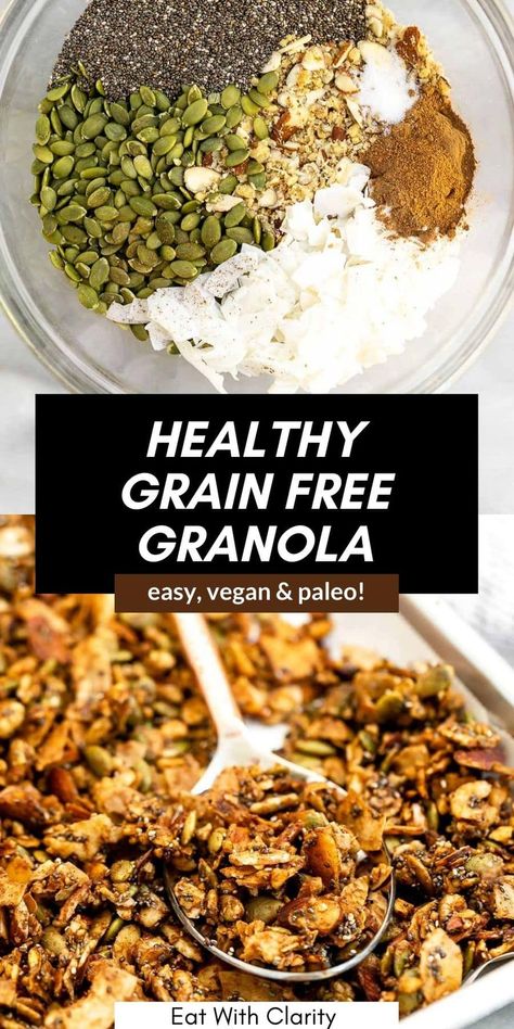 Best Vegan Granola, Natural Granola Recipes, Vegan Gluten Free Granola, 100 Days Of Real Food Granola, Granola Recipe Without Oats, No Oat Granola Recipe, Grain Free Gluten Free Recipes, Paleo Granola Recipe Homemade, Granola Vegan Recipe