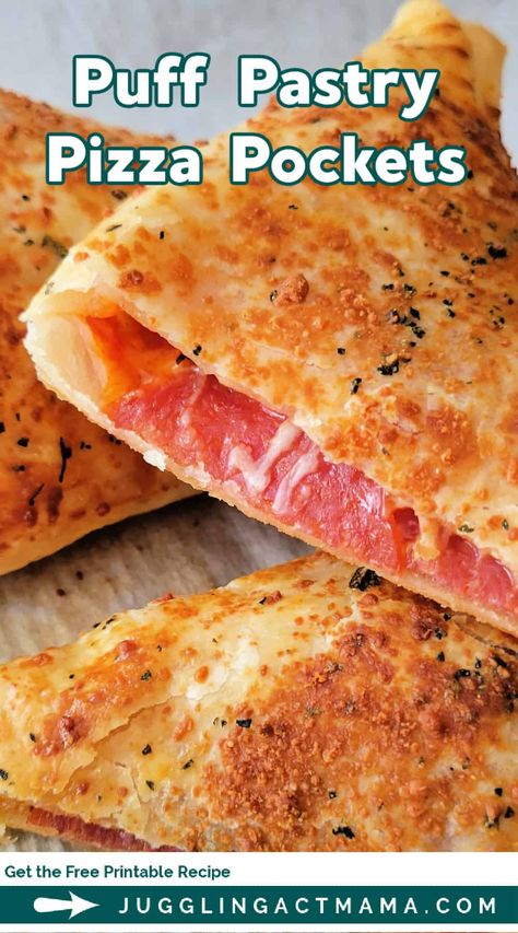 Meatball Hot Pocket, Puff Pastry Pepperoni Pizza Snack, Puffed Pastry Pizza Pockets, Copycat Hot Pockets, Puff Pastry Pockets Recipe, Puff Pastry Calzone Recipe, Homemade Pizza Puffs, Puff Pastry Italian Sandwich, Homemade Hot Pockets Puff Pastry