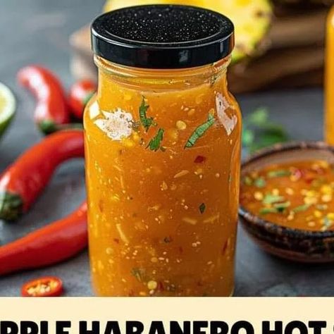 Chef zouheir on Instagram: "🍍🌶️ **Pineapple Habanero Hot Sauce** 🌶️🍍  This flavorful pineapple habanero hot sauce is the perfect way to add a fruity, spicy kick to any dish! 🔥  ⏱️ **Prep Time:** 5 mins  ⏱️ **Cook Time:** 10 mins  ⏱️ **Total Time:** 15 mins  🍽️ **Servings:** 2 cups   📋 **Ingredients:** - 2-3 habanero peppers - 1/2 ripe pineapple - 1/2 onion - 1 cup water - 2/3 cup white vinegar - Juice of 1 lime - 8 slices of peeled ginger (about 1/2 inch piece) - 2 tsp sugar - 1 1/4 tsp salt - 1/4 tsp dried marjoram - 1/8 tsp ground cumin  🍳 **Instructions:** 1. **Prep Ingredients** – Slice the pineapple, habanero, ginger, and onion. Remove seeds and pith from the habaneros if you prefer a milder spice. 🍍🌶️🧅 2. **Simmer** – In a pan, simmer the onion, pineapple, habaneros, and g Homemade Refrigerator Pickles, Pineapple Vinegar, Habanero Sauce, Habanero Hot Sauce, Ripe Pineapple, Hot Sauce Recipes, Sweet And Spicy Sauce, Grilled Meats, Habanero Peppers