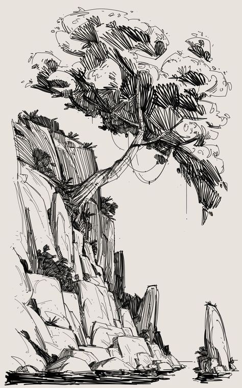 Line Work Sketch, George Brad Art, Simple Art Backgrounds, Ink Sketch Ideas, Background Sketch Simple, Pen Sketch Landscape, Black Pen Drawing Sketches, Nature Background Drawing, Landscape Sketch Nature