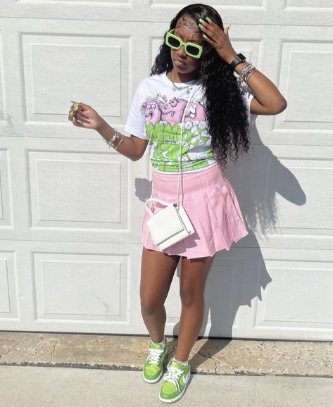 Back To School Outfits With Skirts, Pink N Green Outfits, Light Pink Matching Colors Outfit, Birthday Outfits 13-15, Cute Birthday Outfits For Summer, 15 Birthday Outfit Ideas For School, Amaya + Core + Aesthetic, 13 Birthday Outfit Ideas Summer, French Blue 13s Outfit