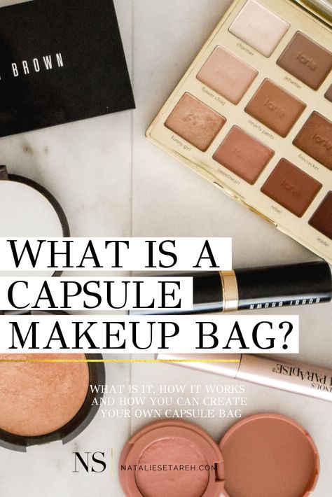 Minimal Travel Makeup Bag, Makeup Bag Must Haves, Capsule Makeup Bag, Minimal Makeup Bag Essentials, Purse Makeup Bag Essentials, Minimal Makeup Kit, Makeup Bag Essentials List, Minimal Makeup Bag, Ladylike Etiquette